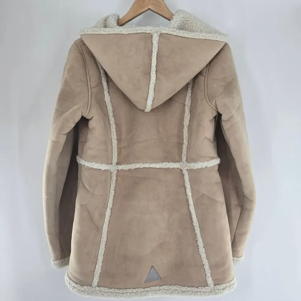 L.L.Bean Girls Vintage Tan Faux Suede Sherpa Lined Hooded Winter Coat XL - Picture 5 of 11